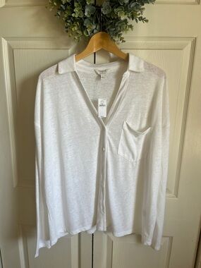 NWT Banana Republic White Linen Blend V-Neck Button Cardigan with Pocket